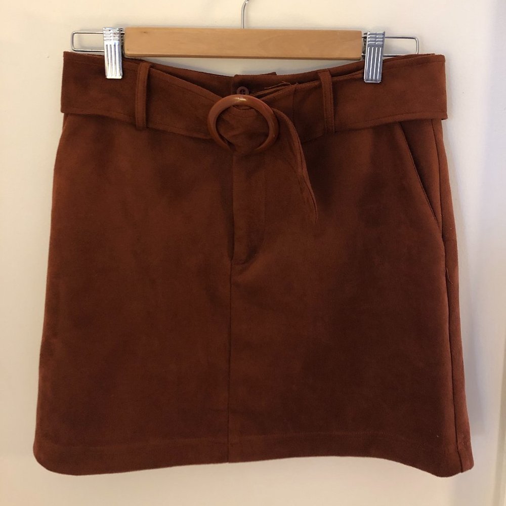 Faux Suede Skirt with Belt